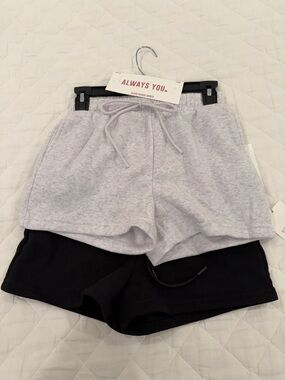 2 Pack Always You Women's Athletic Drawstring Shorts - Light Gray & Black